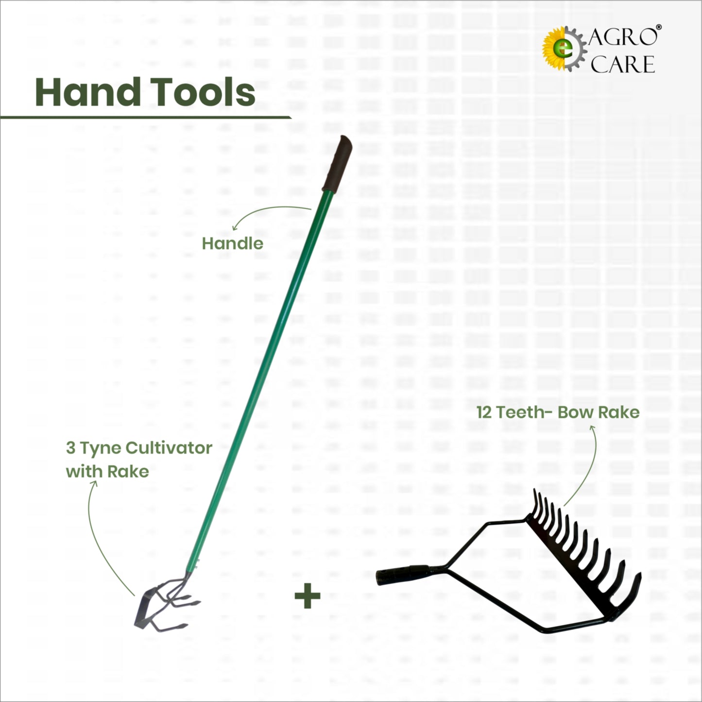 3 Tyne cultivator with 4 Ft Handle & 12 Teeth Bow Rake