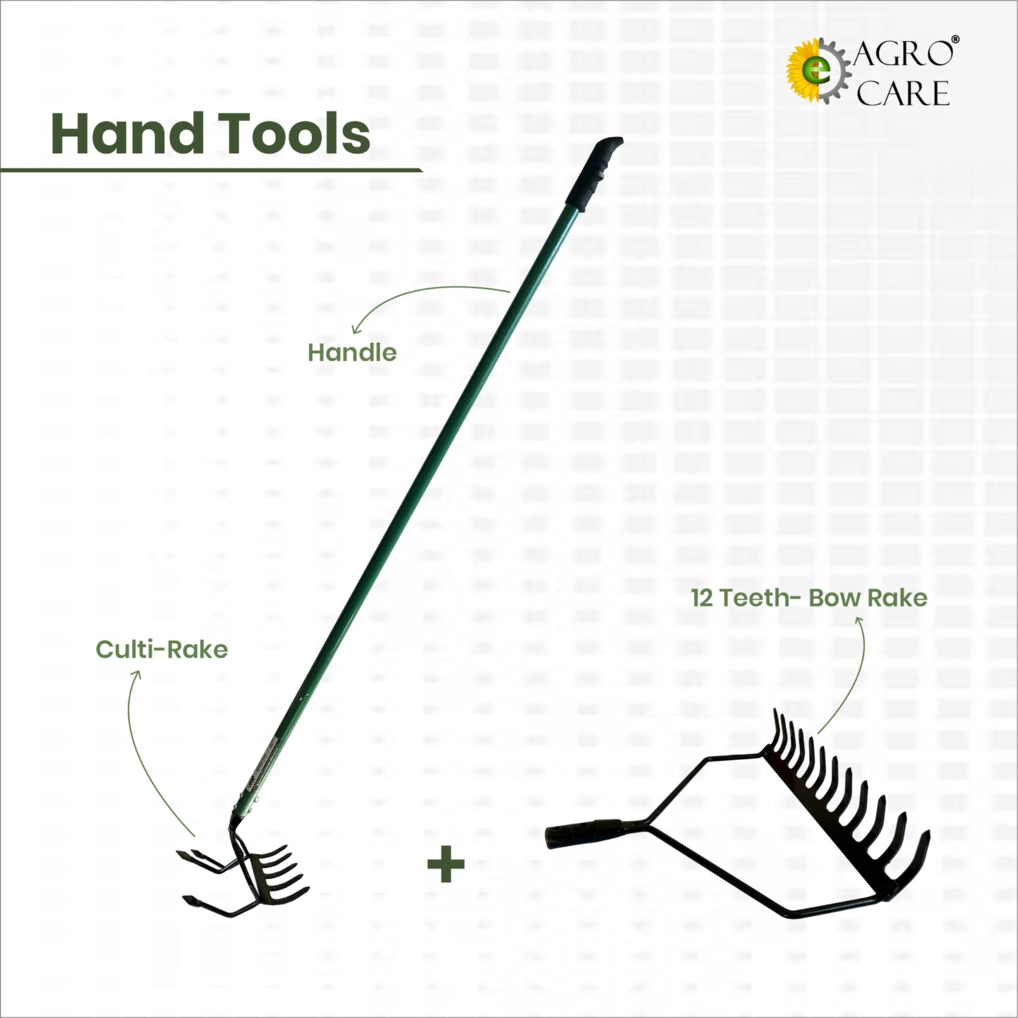 3 Tyne Cultivator with Rake & 4 Ft Handle with 12 Teeth Bow Rake