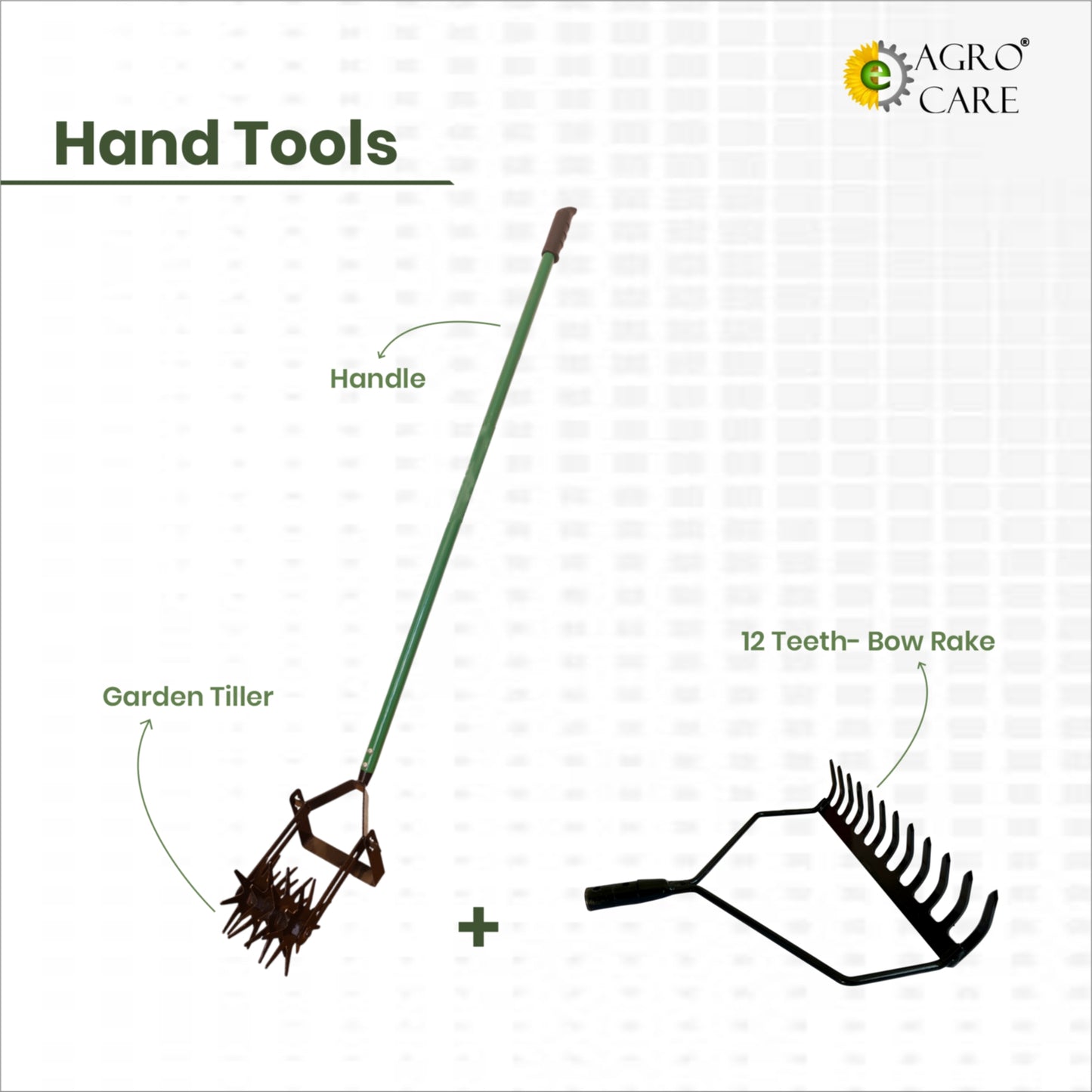 Garden Tiller and 4 Ft Handle with 12 Teeth Bow Rake