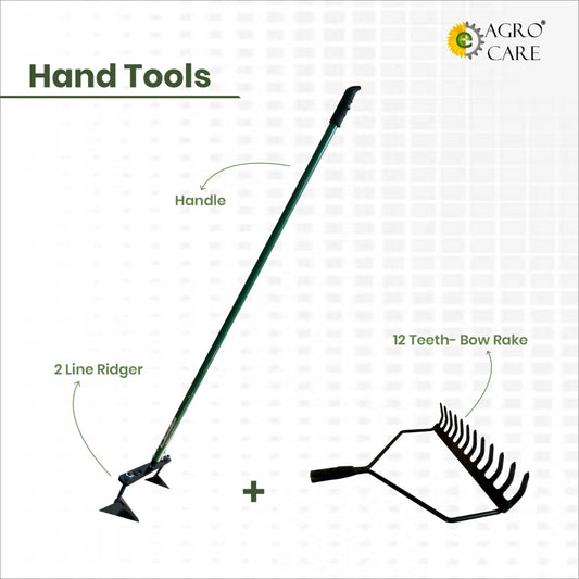 2 Line Ridger and 4 Ft Handle with 12 Teeth Bow Rake