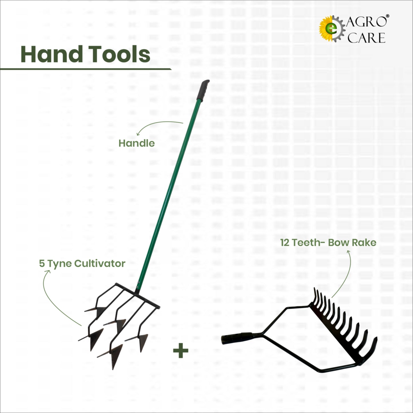 5 Tyne cultivator and 4 Ft Handle with 12 Teeth Bow Rake