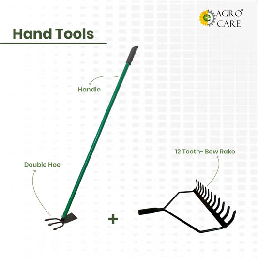 Double Hoe and 4 Ft Handle with 12 Teeth Bow Rake