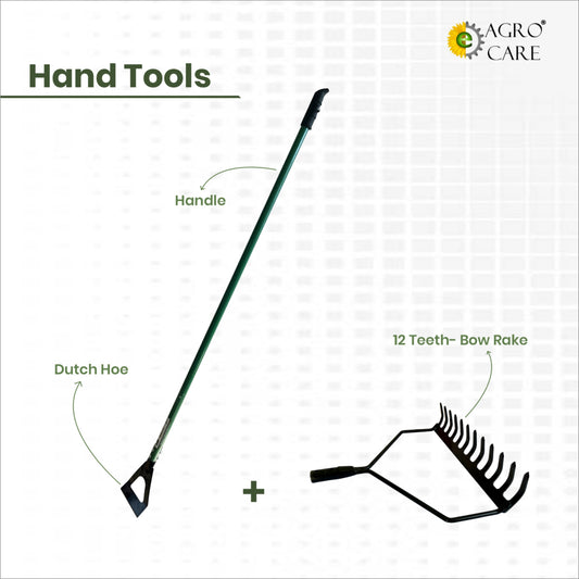 Dutch Hoe and 4 Ft Handle with 12 Teeth Bow Rake