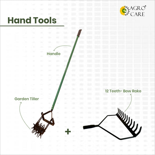 Garden Tiller and 4 Ft Handle with 12 Teeth Bow Rake