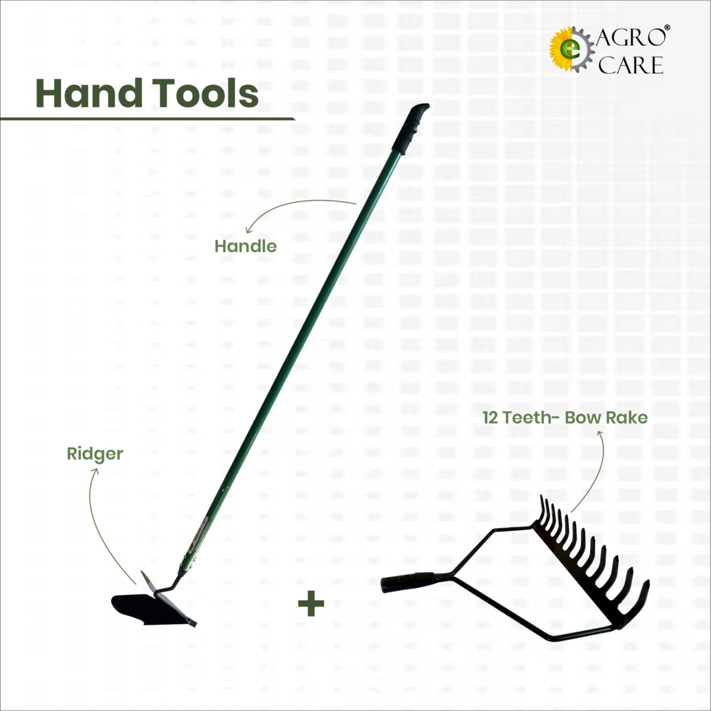 Ridger and 4 Ft Handle with 12 Teeth Bow Rake