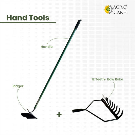 Ridger and 4 Ft Handle with 12 Teeth Bow Rake