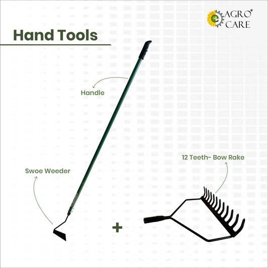 Swoe Weeder and 4 Ft Handle with 12 Teeth Bow Rake